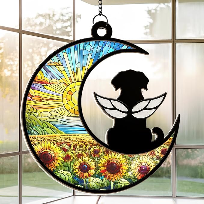Dog Angel Memorial Suncatcher, Dogs Suncatcher Ornaments for Window Hanging, Dog Memorial Gifts for Loss of Dogs, Pet Loss Sympathy Gift for Dog Lovers Women, Pet Memory Keepsake