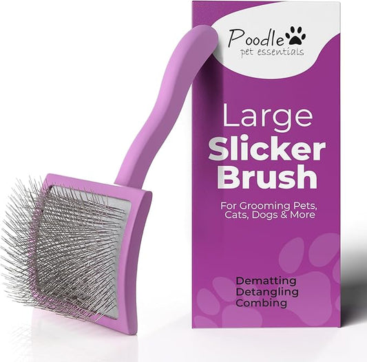 Slicker Brush for Dogs - Detangling Dog Brushes for Grooming with Soft Bristles & long Pins - Professional Cat Deshedding Tool to Removes Tangles & Dirt (large)
