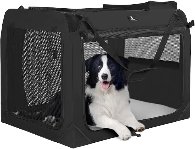 X-ZONE PET Dog Crate 3-Door Kennel, Collapsible Portable Soft Sided Pet Carriers for Indoor & Outdoor, Multiple (40-Inch, Carbon Black)