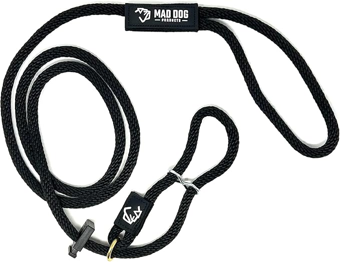 Mad Dog Products Easy Leader Dog Leash 1/2" x 10' Black Signature Rope - Made in USA