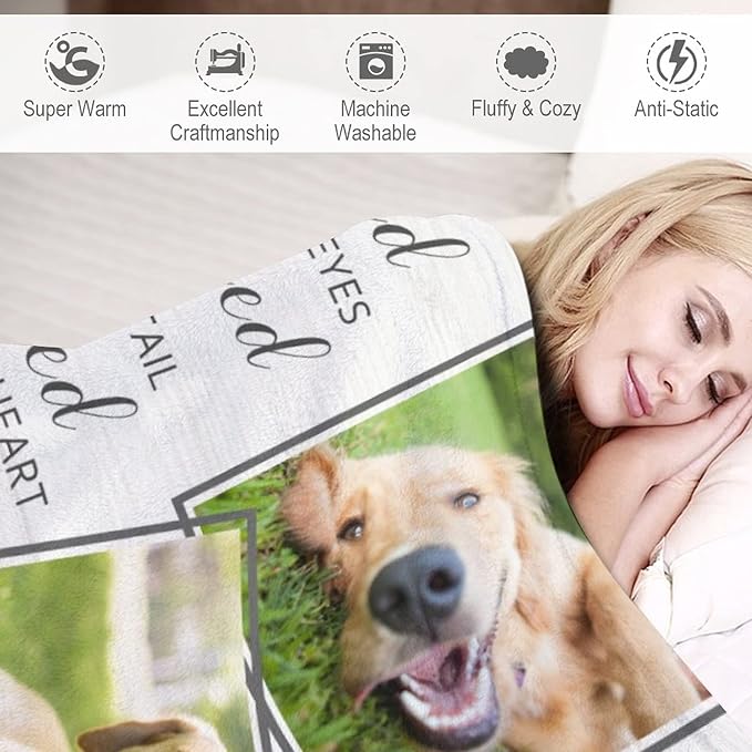 Personalized Throw Blanket with Dog Photo,Dogs Memorial Blankets Customized with Name for Dog Pet Cat Loving Remembrance Custom Soft Fleece Throw Blankets Memory Gift for Family and Friends