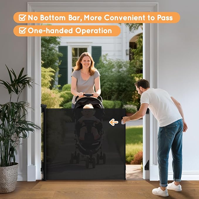 Retractable Baby Gate, 38" Extra Tall Mesh Baby Gate with Auto-Tension Design, 55" Wide One-Hand Operation Dog Gates for Doorways and Hallways, Safety Gate for Babies and Pets, Black