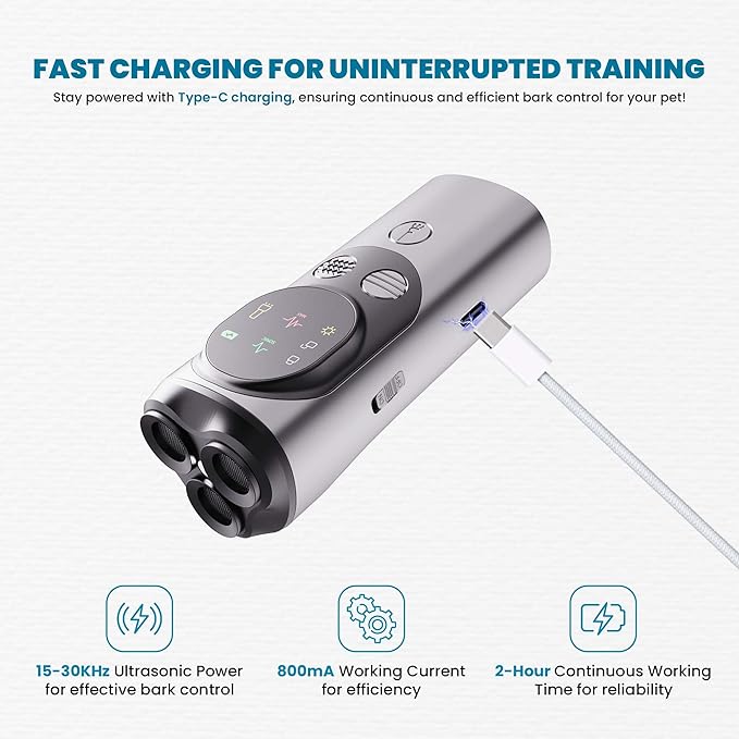Rechargeable Dog Bark Deterrent Device – Ultrasonic Anti Barking Device for Dogs, 50ft Long Range, No Bark Control, Safe & Humane Replacement for Shock Collars,