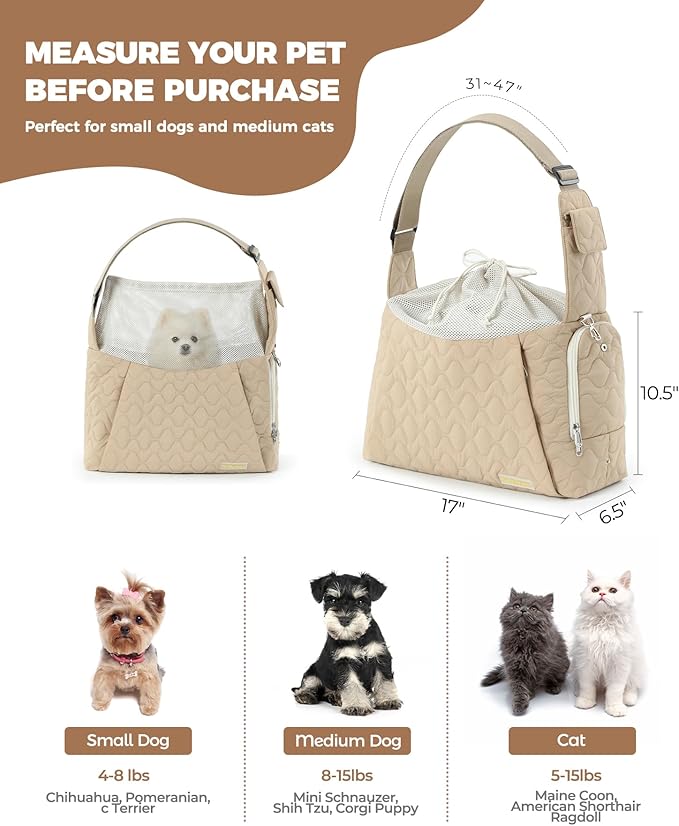 Dog Carrier Sling for Small Dogs, Front Cat Sling & Cats Up to 15 lbs, Dog Purse with Adjustable Strap Front Zipper Pocket, Double Safety Feature, Hands Free for Travel