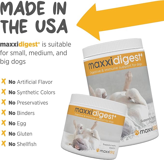 maxxipaws maxxidigest+ Prebiotic & Probiotic for Dogs 13.2oz | Dog Probiotic Powder with Advanced Digestive Enzymes for Gut Health & Immunity | Supports Digestion, Food Sensitivities & Itchy Skin