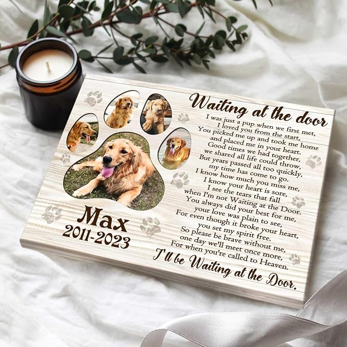 Benicee Shop Personalized Gifts For Loss Of Pet, Paw Prints Memorial Canvas, Gift For Deceased Pets, Waiting At The Door Photo Print, Dog Photo Gifts, Dog Memorial Frame