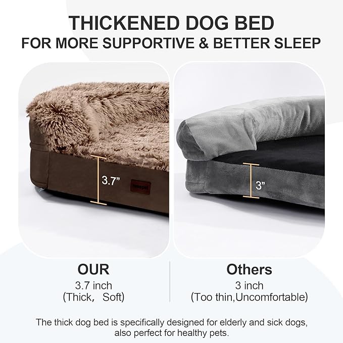 Orthopedic Dog Beds for Large Dogs, 41" x 32.6" x 7.7" Supportive Dog Sofa Bed with 28D Egg-Crate Foam, Removable Washable Cover, Waterproof Lining, for Puppy,Senior,Sick, Brown