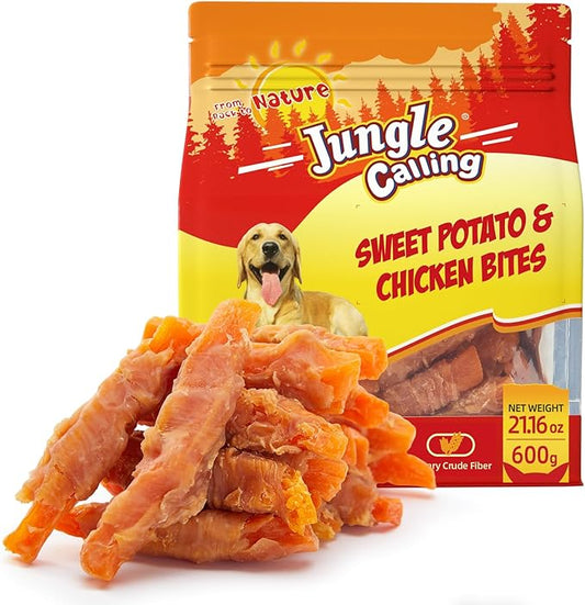 Jungle Calling 21.2 oz Dog Treats for Medium/Large Breeds Rewards - Chicken Wrapped Sweet Potato, Grain Free, Rawhide Free, Easy to Digest Treat Chews & Training Treats