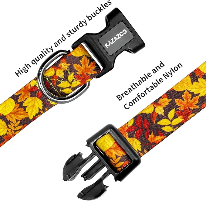 Kazazoo Dog Collar Cute and Soft Nylon Puppy Collar for Boy and Girl, Adjustable Dog Collars for Small Medium Dogs, Maple Leaf-S