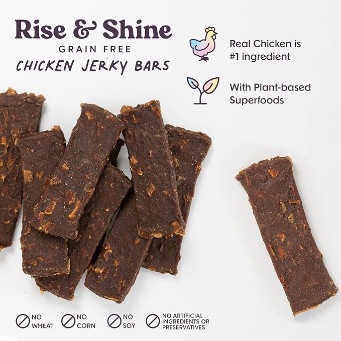 Bundle x Joy Rise & Shine Dog Treats Chicken Jerky Snack Bars, 2 LB Bag, Puppy and Training Treats, Natural Superfood Grain Free Made with Real Chicken, Superfoods, Corn Free & Soy Free