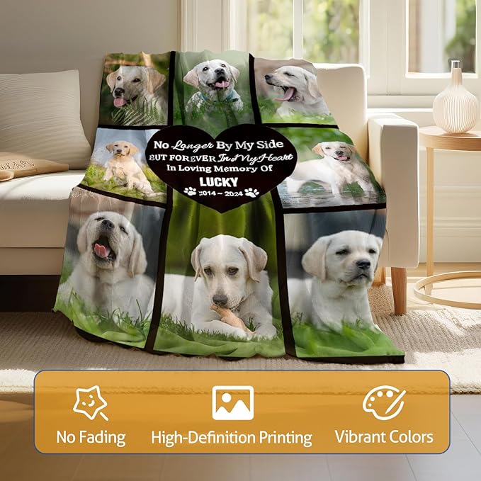 Bemaystar Pet Memorial Gifts for Dogs - Ships Next Day Custom Dog Blanket with Photo & Name Dog Memorial Gifts for Loss of Sympathy Gift Dog Cat Passing Away Remembrance Souvenir(8 Photos)