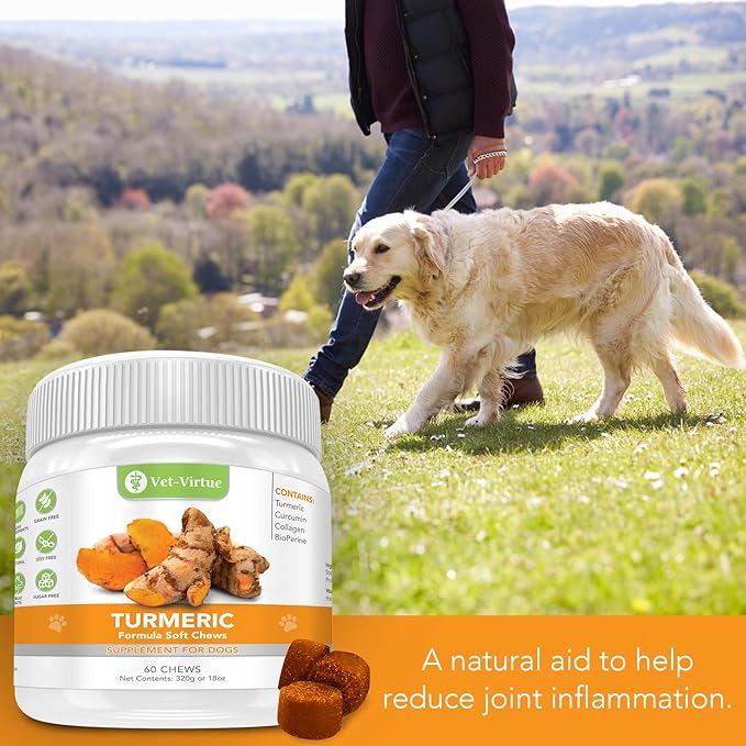 Turmeric for Dogs Anti Inflammatory Pain Relief | Organic Curcumin Dog Supplement with Collagen & Bioprene, Anti Inflammatory for Dogs, Supports Hips, Joints & Mobility | 60 Count