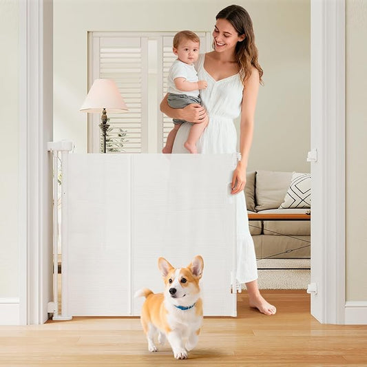 One-Hand Operation Retractable Baby Gates, 200 inch Retractable Gate with Reinforced Strip Design to Prevent Crawling Through, 16 FT Outdoor Retractable Gates Extra Wide for Garage