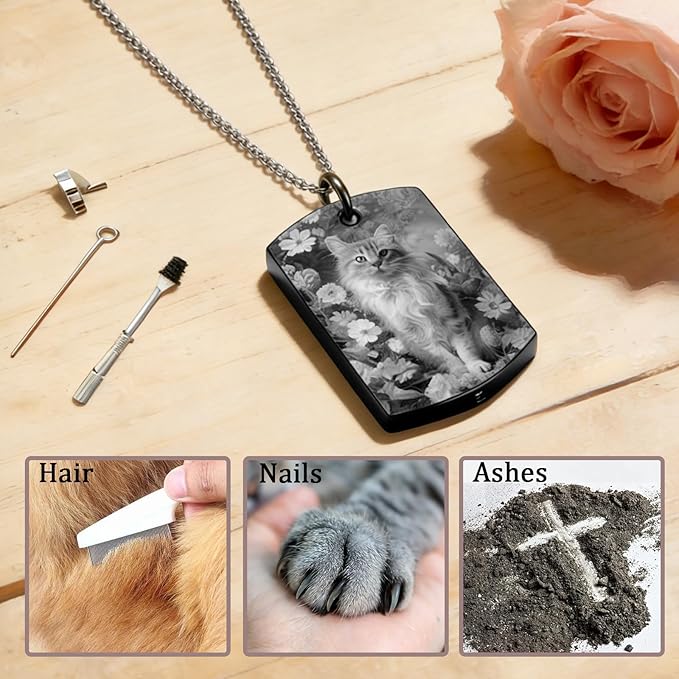 QYH Personalized Dog Ashes Necklace – Custom Pet Ashes Necklace with Photo Text, Keepsake for Dog Loss (Black-JG)