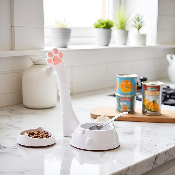 Pink Silicone Pet Food Spoon, Cat Food Can Opener Paw, Wet or Dry Food Short Spoon for Cat Dog With Mini Spatula, Feeding and Watering Supplies
