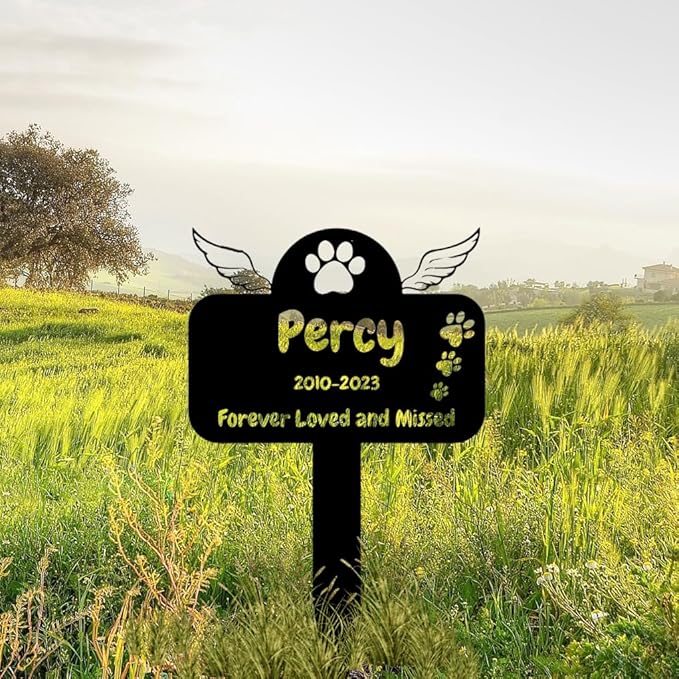 Custom Dog Memorial Grave Marker, Personalized Dog Memorial Garden Stake, Customized Metal Dog Claw Paw Memorial Grave Stake for Cemetery, Sympathy Grave Stake Plaque with Wings