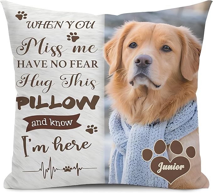 Alienc Personalized Dog Memorial Pillow with Photo - Custom Pet Memory Gift, Soft Sympathy Gift for Loss of Dog or Cat, Heartfelt Remembrance Throw Pillow
