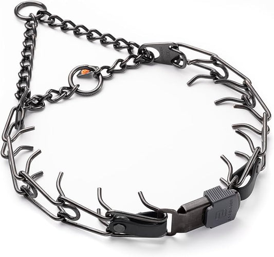 Herm Sprenger Black Stainless Steel Dog Collar with Quick Release ClicLock Buckle O-Ring Biothane Insert Training Collar Made in Germany (Black, 23in x 3.2mm(Neck Size up to19-20in))