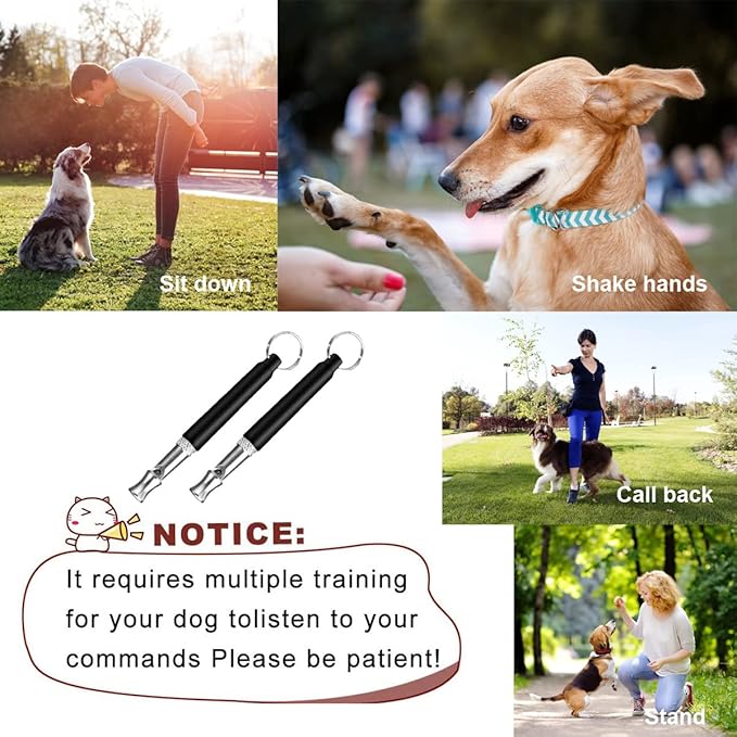 2 Pack Dog Whistle, Dog Whistle to Stop Barking Neighbors Dog, Adjustable Ultrasonic Silent Dog Whistle, Professional Recall Dog Training Whistles, with Lanyard (Black+White)