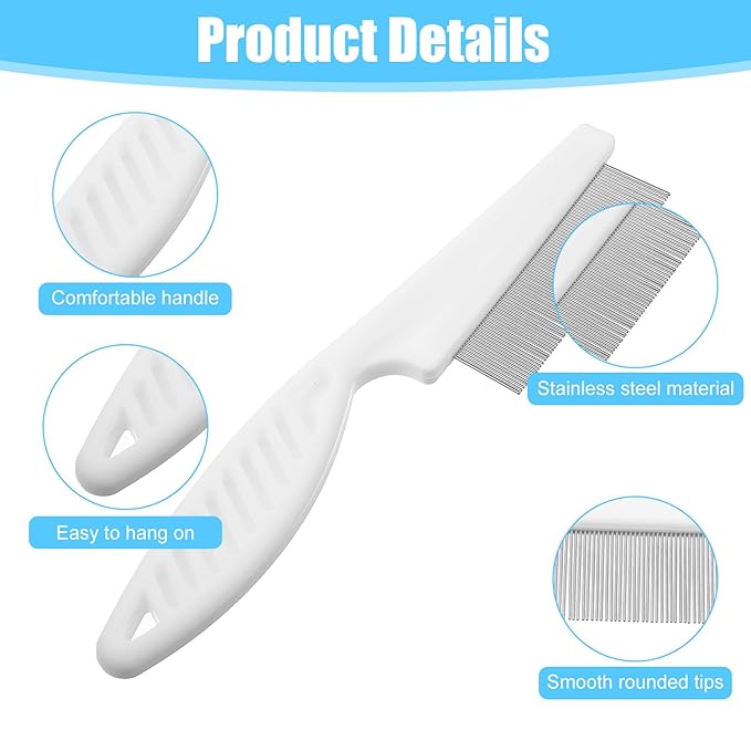2 Pcs Flea Comb for Dogs and Cats, Stainless Steel Pet Grooming Combs Fine Tooth Dog Comb Pet Hair Removal Tool for Grooming Massaging and Cleaning (2 Sizes)