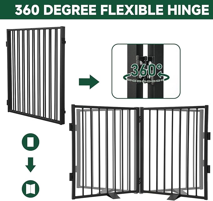 Snagle Paw Metal Freestanding Dog Gate,40” W x 36” H Dog Fence with Support Feet for Doorways, Stairs and Hallways, Portable Pet Gate for Indoor Use (2 Panel, Black)