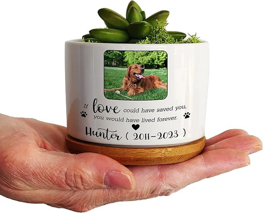 Customized Dog Memorial Picture Plant Pot Remembrance Gifts Heartfelt Sentimental Quote Loss Plaque In Loving Memory of Dog Cat Plant Pot for Your Loss Sympathy Decor Gifts Pawprints Pet
