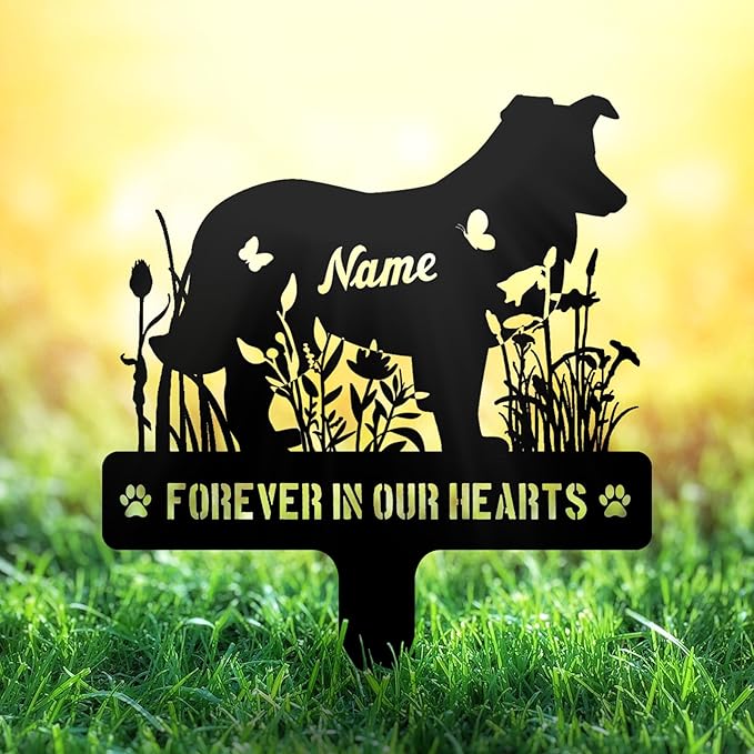 Custom Shetland Sheepdog Sheltie Memorial Stake, Personalized Dog Grave Marker, Metal Pet Tombstone, Outdoor Sympathy Sign for Garden Yard Decor, Pet Loss Gift