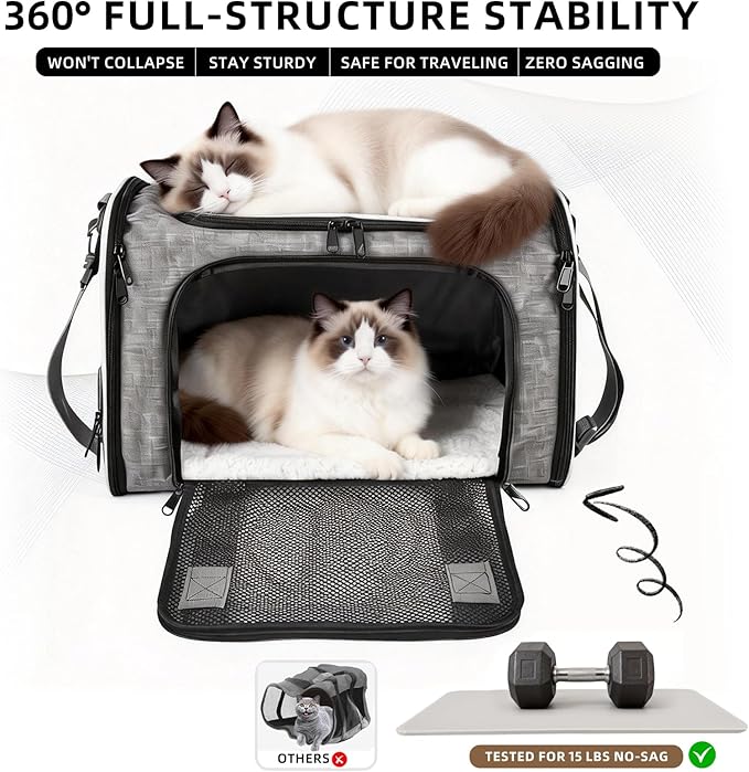 Airline Approved Cat Carrier, Soft Sided Pet Carrier for Small Dogs Cats up to 15lbs, Collapsible Sturdy Cat Travel Carrier, Claw-Resistant Mesh & Self-Locking Zippers (17.7x10.8x11) (Pink)