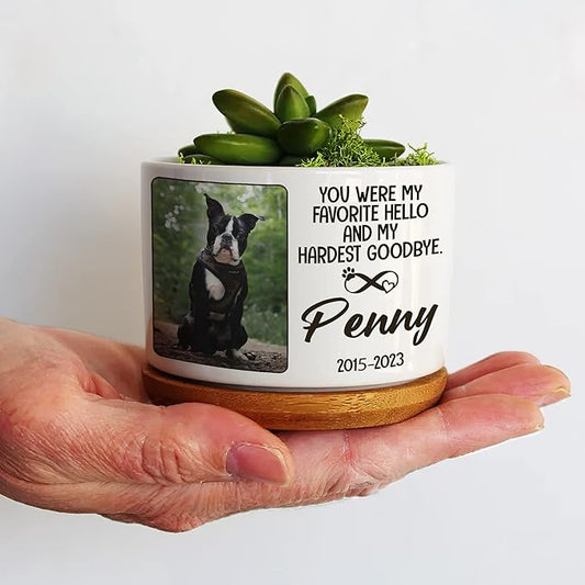 Dog Memorial Picture Frame - Personalized Pet Planter Pot with Heartfelt Quote - 2.4 x 3.2 inches, Ceramic, Unisex Adult