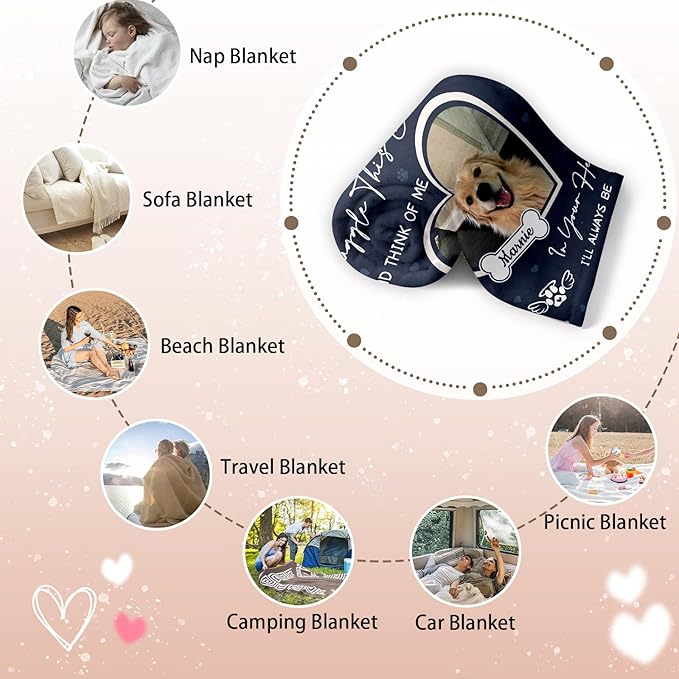Pet Memorial Blanket Gift - Personalized Dog Memorial Blankets, Pet Sympathy Gifts for Loss of Dogs for Pets Lovers, Dog Bereavement Passing Away Gift, Custom Dogs Blanket (F)
