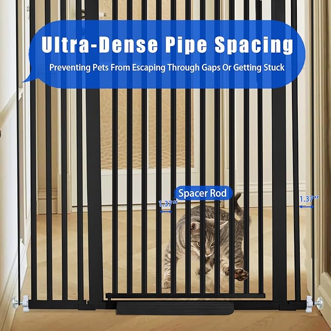 71 inch Extra Tall Gate Pet Gate,29.92"-49" Extra Wide Pressure Mounted,Cat Gates for Stairs, Kitchen,Doorways (Black)