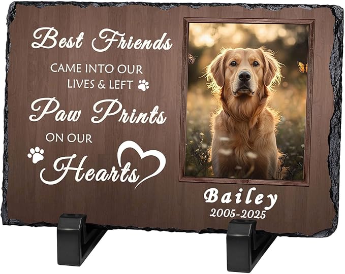 Ships Next Day Personalized Dog Memorial Gifts for Loss of Dog, Custom Pet Memorial Stone with Photo Name Date Bereavement Sympathy Gift for Dog Cat Lover