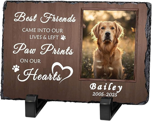 Ships Next Day Personalized Dog Memorial Gifts for Loss of Dog, Custom Pet Memorial Stone with Photo Name Date Bereavement Sympathy Gift for Dog Cat Lover