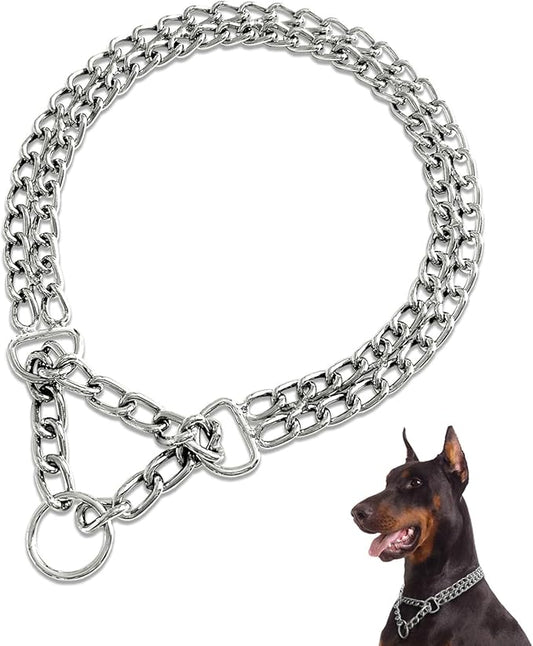 Dog Chain Collar Metal Martingale Collars, Chrome Plated for Training, Chew Proof, Double Link Collar for Medium Dogs(Suitable for Dog's Neck 20-22.5'')