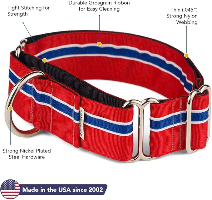 If It Barks - 1.5" Martingale Collar for Dogs - Adjustable - Nylon - Strong and Comfy - Ideal for Training - Made in USA - Small, Patriotic