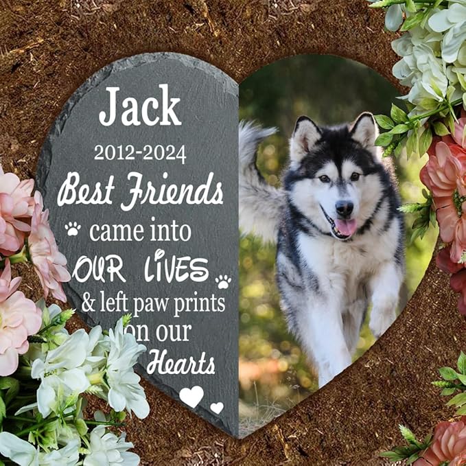 Paw Print Pet Heart Shaped Dog Memorial Stone with Photo Frame, Dog Memorial Stone, Pet Memorial Stone, Pet Grave Marker Headstone, Personalized Pet Memorial Gift, Loss of Dog Cat Sympathy Gift