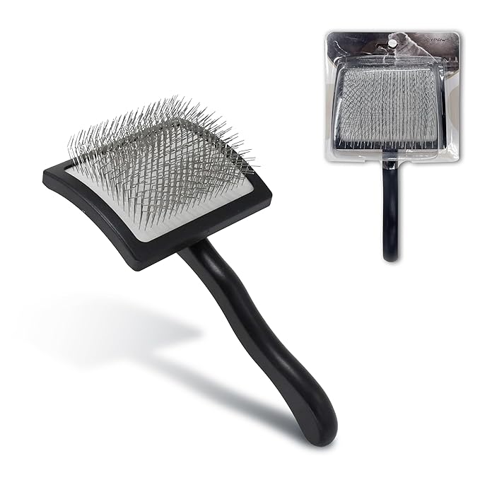 Pet Slicker Brush for Long & Short Hair - Detangling Tool for Dogs & Cats - 135° Angled Stainless Steel Pins, Curved Handle - Gentle Grooming for Small/Medium/Large Breeds (Black)