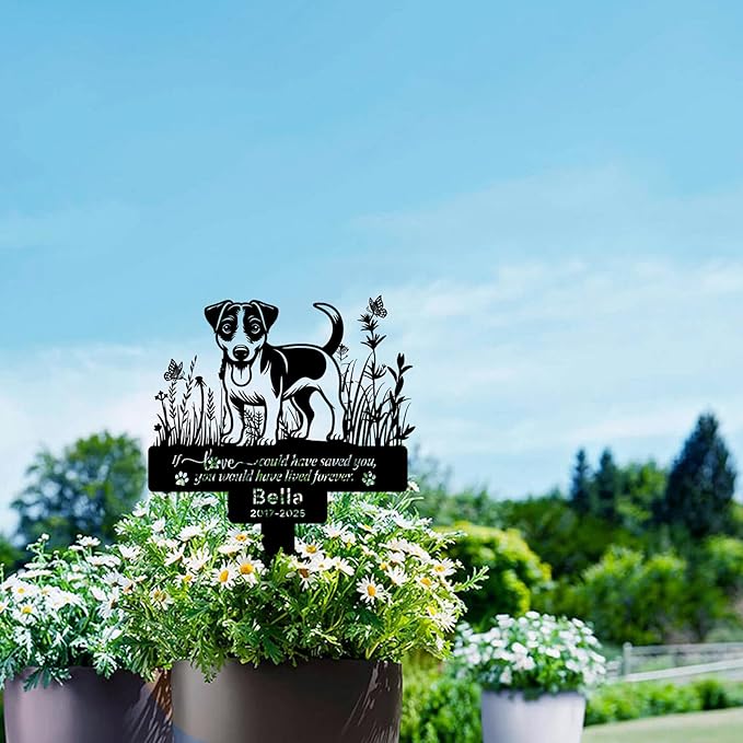 Personalized Pet Jack Russell Terrier Grave Markers, Metal Dog Memorial Stake for Pet Headstone, Waterproof Pet Jack Russell Terrier Cemetery Plaque for Outdoors, Lost Dogs Sympathy Gifts