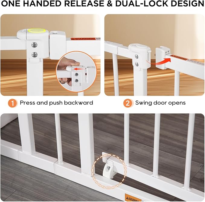 BestPet 36”Tall Dog Gate for Stairs & Doorways, Fits 28.5”-39.7” Wide Openings,Walk-Through Metal Pet Gate for Indoor Use,Adjustable Safety Gates for Pets,White