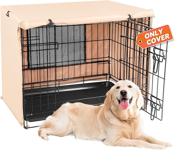 X-ZONE PET 36" Dog Crate Cover for Indoor/Outdoor - Heavy Duty Polyester Pet Kennel Cover Fits for Wire Dog Cage Beige