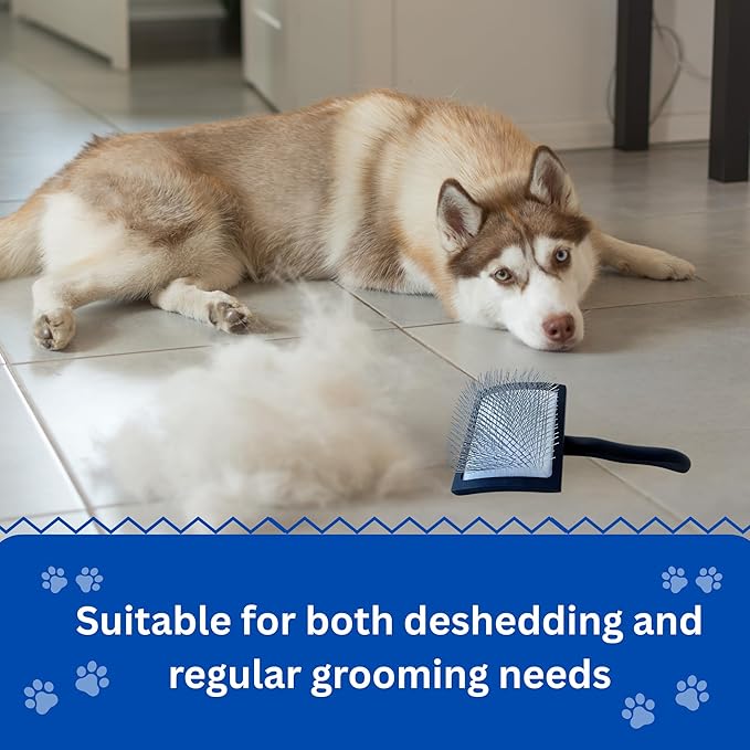 Pet Slicker Brush – Long Pin Grooming Tool for Dogs & Cats – Wooden Handle, Tangle & Shedding Remover – Black