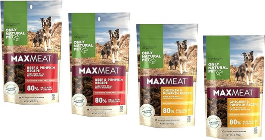 Only Natural Pet MaxMeat Holistic Air Dried Dry Dog Food Meal Topper - All Natural, High Protein, Grain Free - Beef with Pumpkin & Parsley 4 oz and Chicken with Pumpkin & Parsley 4 oz Combo