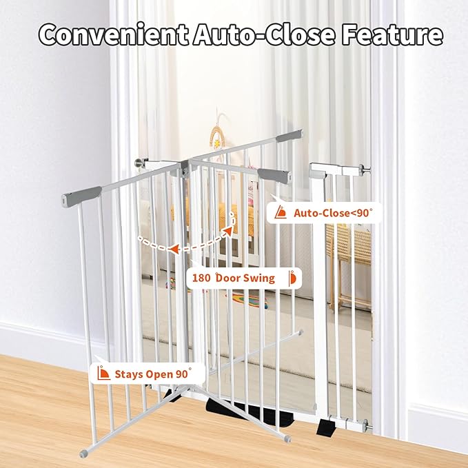 30 Inch Tall Cat Pet Gate Baby Gate Auto Close Dog Gates Adjustable 29.92""-57.48"" Wide Pressure Mounted Walk Through Swing Safety Pet Gates Child Gate (29.92""-57.48"" Wide), White