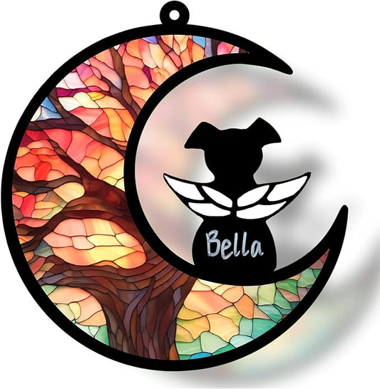 Dog Memorial Suncatcher Gift Package with Sympathy Card, Personalized Dog Grief Gift with Pet Name Date for Dog Loss, Pet Passing Away Gift for Dog Death (LifeTree)