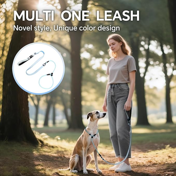 QQPETS Adjustable Slip Lead Dog Leash, Hands Free Waist Leash for Dog Walking, Reflective Training Lead with 360° Swivel Anti-Tangle, 4-7 ft Length for All Breeds
