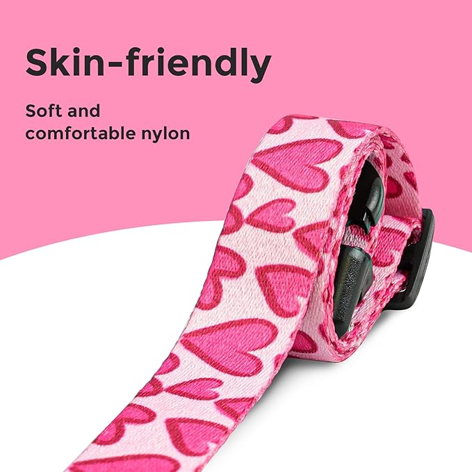 Kazazoo Dog Collar Cute and Soft Nylon Puppy Collar Girl, Adjustable Dog Collars for Small Medium Dogs, Hot Pink Heart-S