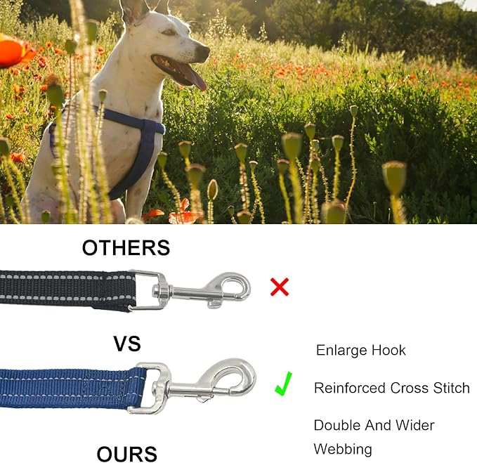 Nylon Short Leash 24 Inches Durable Dog Lead with Handle, Heavy Duty Dog Padded Handle and D-Ring for Control, Traffic 2FT Long for Small to Large Sized Dogs Training Leash Blue