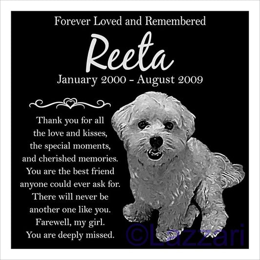 Personalized Maltese Dog Pet Memorial 12"x12" Engraved Black Granite Grave Marker Head Stone Plaque REE1