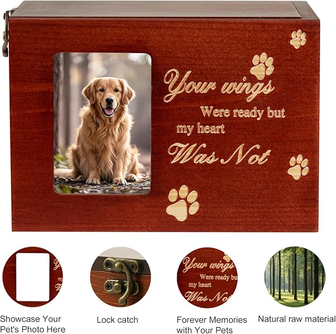 Pet Urns for Dog or Cat Ashes Sets Pet Cremation Urns Large Wooden Rainbow Bridge Keepsake Memory Box with Photo Frame Loss Pet Memorial Remembrance Gift (Large-Black)