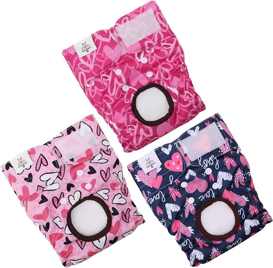 CuteBone Dog Diapers Female Washable Small Medium Large 3 Pack Reusable Doggie Diapers Puppy Period Pants for Doggy Heat Cycle Peeing
